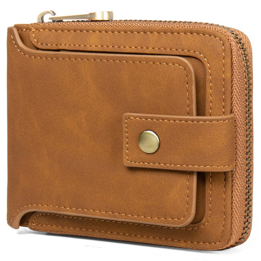W0001 RFID Blocking Leather Bifold Wallet for Men – Vintage Brown Zipper Wallet | House of Leather