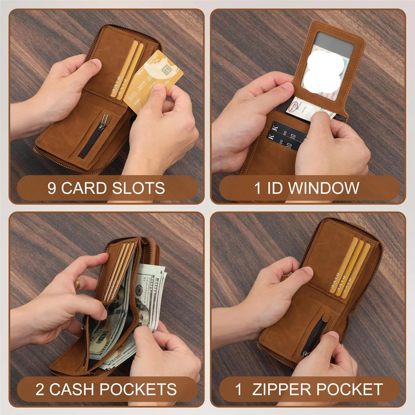 W0001 RFID Blocking Leather Bifold Wallet for Men – Vintage Brown Zipper Wallet | House of Leather