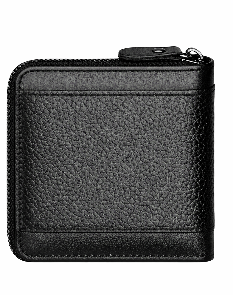W0004 RFID‑Blocking Zipper Leather Wallet for Men – Slim Bifold Credit Card Holder with Coin Pocket & Gift Box | House of Leather