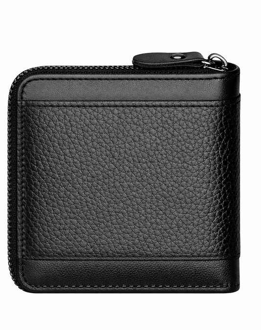 W0004 RFID‑Blocking Zipper Leather Wallet for Men – Slim Bifold Credit Card Holder with Coin Pocket & Gift Box | House of Leather