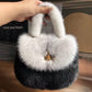WB006 Women’s Luxury Fur Mini Handbag – Soft Plush Crossbody Purse (Brown / Beige / Black)