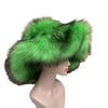 WC004 Women’s Green Fox Fur Winter Bucket Hat – Plush Stylish Cold-Weather Hat