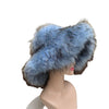 WC005 Women’s Blue Fox Fur Winter Bucket Hat – Cozy Plush Stylish Cold-Weather Accessory