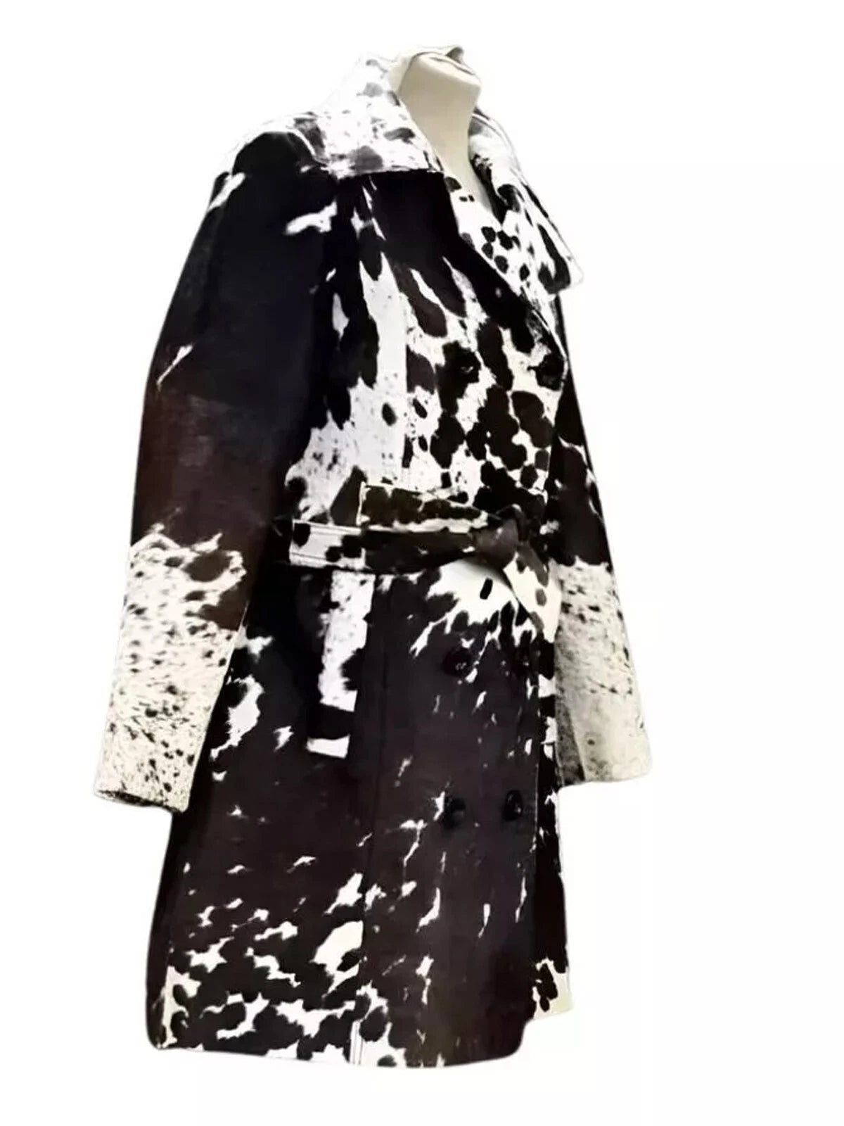 LCF0001 Women's Authentic Cowhide Hair On Leather Trench Coat – Premium Full-Grain Long Coat for Timeless Style & Bold Elegance