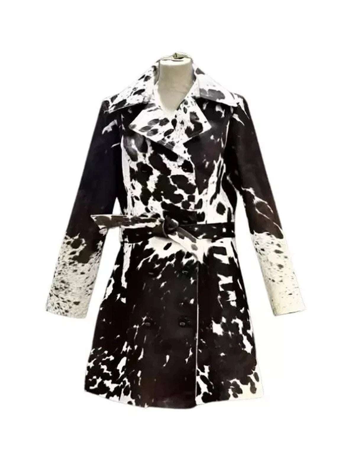 LCF0001 Women's Authentic Cowhide Hair On Leather Trench Coat – Premium Full-Grain Long Coat for Timeless Style & Bold Elegance