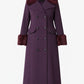 LCF0002 Women’s Alexa Purple Wool-Blend Military Maxi Coat – Double-Breasted Faux-Fur Trim Full Length