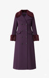 LCF0002 Women’s Alexa Purple Wool-Blend Military Maxi Coat – Double-Breasted Faux-Fur Trim Full Length