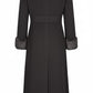 LCF0003 Women’s Gray Wool-Blend Maxi Coat – Military Style with Faux Fur Trim & Elegant Silhouette