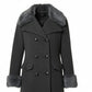 LCF0003 Women’s Gray Wool-Blend Maxi Coat – Military Style with Faux Fur Trim & Elegant Silhouette