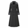 LCF0003 Women’s Gray Wool-Blend Maxi Coat – Military Style with Faux Fur Trim & Elegant Silhouette