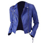LJF0001 Women’s Sky-Blue Biker Faux Leather Motorcycle Jacket – Stylish & Versatile Coat