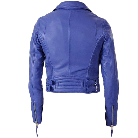 LJF0001 Women’s Sky-Blue Biker Faux Leather Motorcycle Jacket – Stylish & Versatile Coat