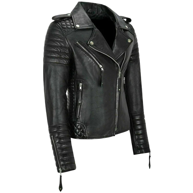 LJF0006 Women’s Classic Black Biker Real Leather Jacket – Timeless Motorcycle Style Coat
