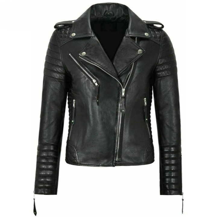 LJF0006 Women’s Classic Black Biker Real Leather Jacket – Timeless Motorcycle Style Coat
