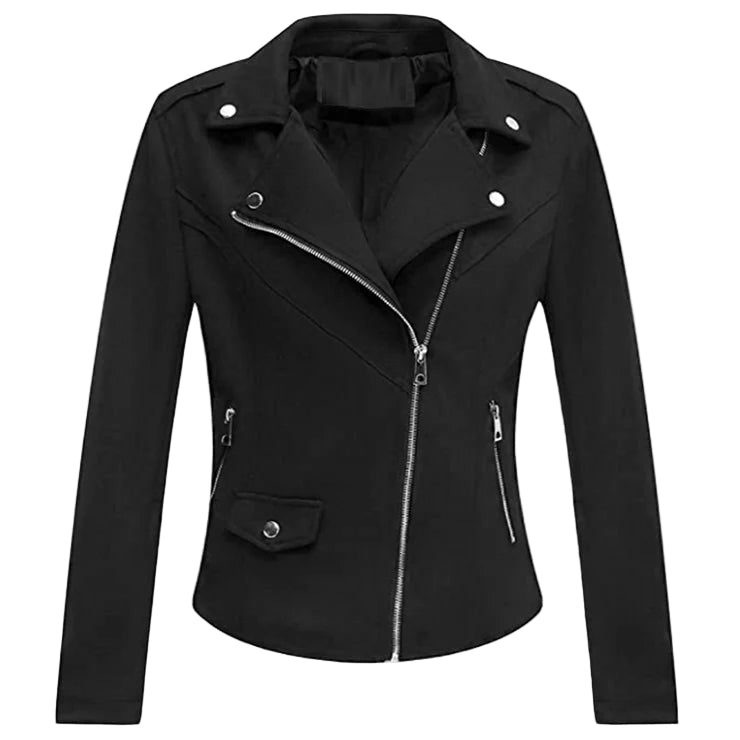 LJF0007 Women’s Suede Moto Jacket – Cross Zip Design, Soft Finish & Stylish Two‑Pocket Cut