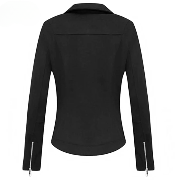 LJF0007 Women’s Suede Moto Jacket – Cross Zip Design, Soft Finish & Stylish Two‑Pocket Cut