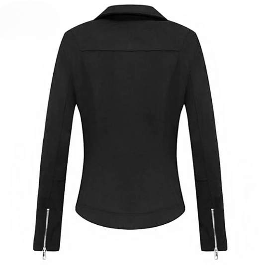 LJF0007 Women’s Suede Moto Jacket – Cross Zip Design, Soft Finish & Stylish Two‑Pocket Cut