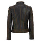 LJF0010 Women’s Distressed Brown Star Café Racer Genuine Leather Jacket – Slim Fit Vintage Biker Style