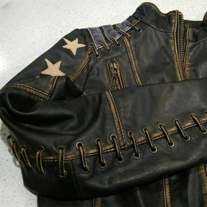 LJF0010 Women’s Distressed Brown Star Café Racer Genuine Leather Jacket – Slim Fit Vintage Biker Style