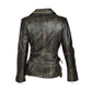 LJF0011 Women’s Vintage Café Racer Real Leather Jacket – Distressed Black Slim Fit, Star-Detail Biker Style