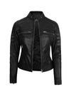 LJF0013 Women’s Black Café Racer Real Leather Jacket – Sleek Moto Style & Premium Finish