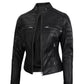 LJF0013 Women’s Black Café Racer Real Leather Jacket – Sleek Moto Style & Premium Finish