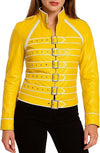 LJF0014 Women's Freddie Mercury Signature “Wembley Tribute” Premium Yellow Faux Leather Performance Jacket – Iconic Rockstar Stage Edition
