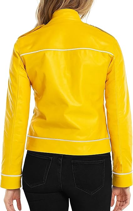 LJF0014 Women's Freddie Mercury Signature “Wembley Tribute” Premium Yellow Faux Leather Performance Jacket – Iconic Rockstar Stage Edition