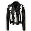 LJF0015 Women's Zebra-Inspired Biker Leather Jacket – Bold Black & White Moto Statement Outerwear