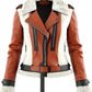 LJF0016 Women’s Brown & White Premium Leather Winter Jacket with Plush Sherpa-Style Collar | Warm, Trendy & Ultra-Comfort Fit