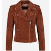 LJF0017 Women’s Premium Brown Suede Moto Jacket – Slim-Fit Zip Style with Chic Modern Cut