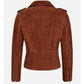 LJF0017 Women’s Premium Brown Suede Moto Jacket – Slim-Fit Zip Style with Chic Modern Cut