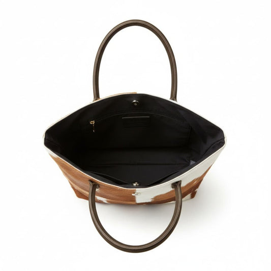 WB001 Women’s Brown & White Hair-On Cowhide Tote Bag – Genuine Cowhide, Rustic & Natural Style