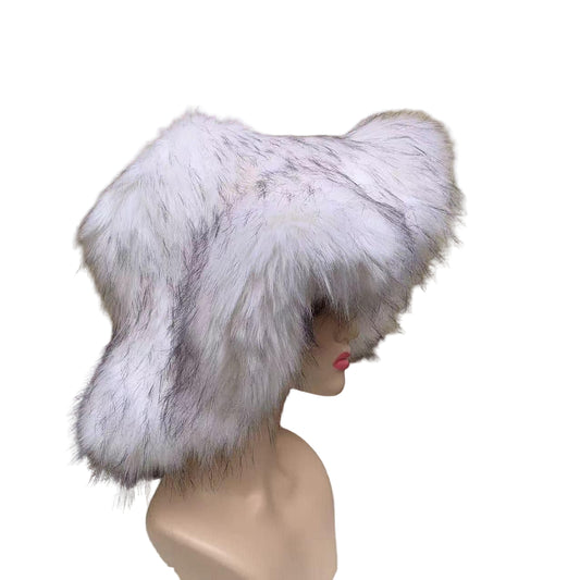 WC003 Women’s White Fox Fur Winter Bucket Hat – Luxe Soft Plush Cold-Weather Accessory