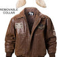 FJM004 Real Sheepskin Leather Flight Bomber Aviator Jacket with Removable Fur Collar — Brown