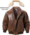 FJM004 Real Sheepskin Leather Flight Bomber Aviator Jacket with Removable Fur Collar — Brown
