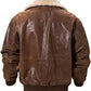 FJM004 Real Sheepskin Leather Flight Bomber Aviator Jacket with Removable Fur Collar — Brown