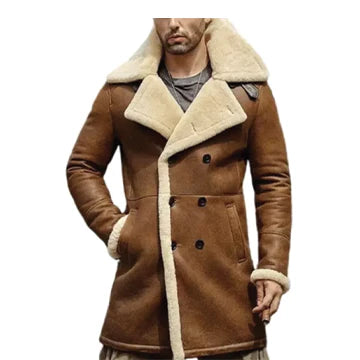 MFC06 Brown Aviator Shearling Leather Coat – Genuine Sheepskin Winter Jacket