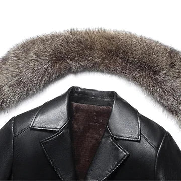 MFC08 Aviator Real Leather Coat with Removable Fox Fur Collar – Black & Brown