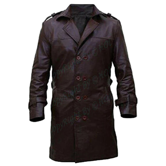 C002 Bay Watchmen Rorschach Fashion Brown Leather Trench Coat for Men – Genuine Leather Long Jacket