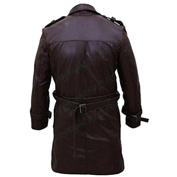 C002 Bay Watchmen Rorschach Fashion Brown Leather Trench Coat for Men – Genuine Leather Long Jacket