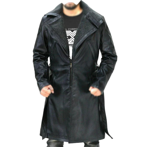 C005 Men’s Blade Runner 2049 “Ryan Gosling” Genuine Fur Leather Coat – Long Black Trench