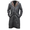 C006 Men’s  German WW2 Brown Belted Fur Lapel Leather Trench Coat – Genuine Cowhide Long Winter Coat