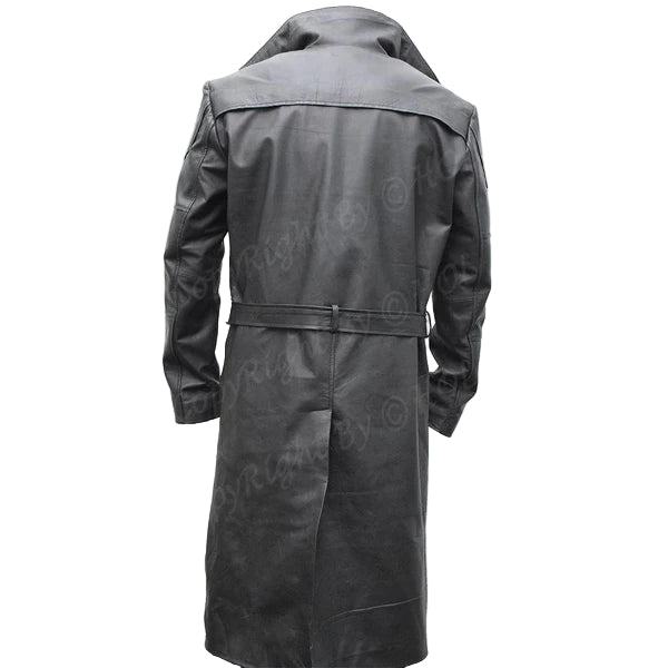 C006 Men’s  German WW2 Brown Belted Fur Lapel Leather Trench Coat – Genuine Cowhide Long Winter Coat