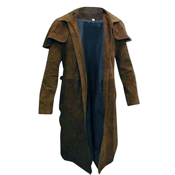 C007 Men’s A7 Vegas Brown Genuine Leather Trench Coat – Real Suede Finish Long Style