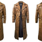 C008 Men’s  Vintage Distressed Brown Genuine Leather Trench Coat – Long Jacket