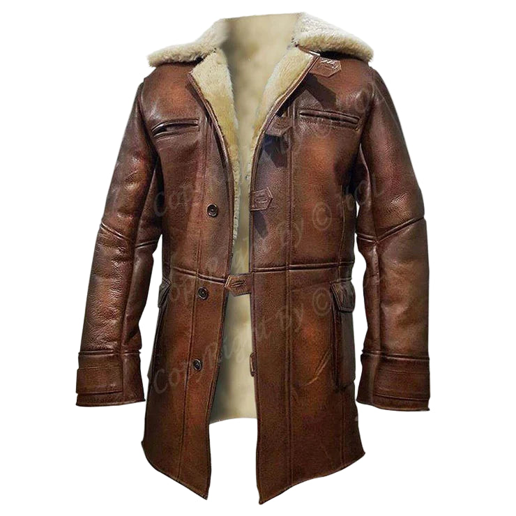 MFC02 Men’s Brown Shearling “Dark Knight” Bane Leather Coat – Real Leather Winter Fur Jacket