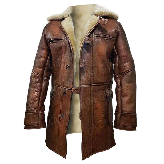 MFC02 Men’s Brown Shearling “Dark Knight” Bane Leather Coat – Real Leather Winter Fur Jacket