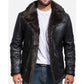MFC07 Black Aviator Fox-Fur Collar Real Leather Coat – Premium Shearling Lined Winter Jacket