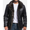 MFC07 Black Aviator Fox-Fur Collar Real Leather Coat – Premium Shearling Lined Winter Jacket